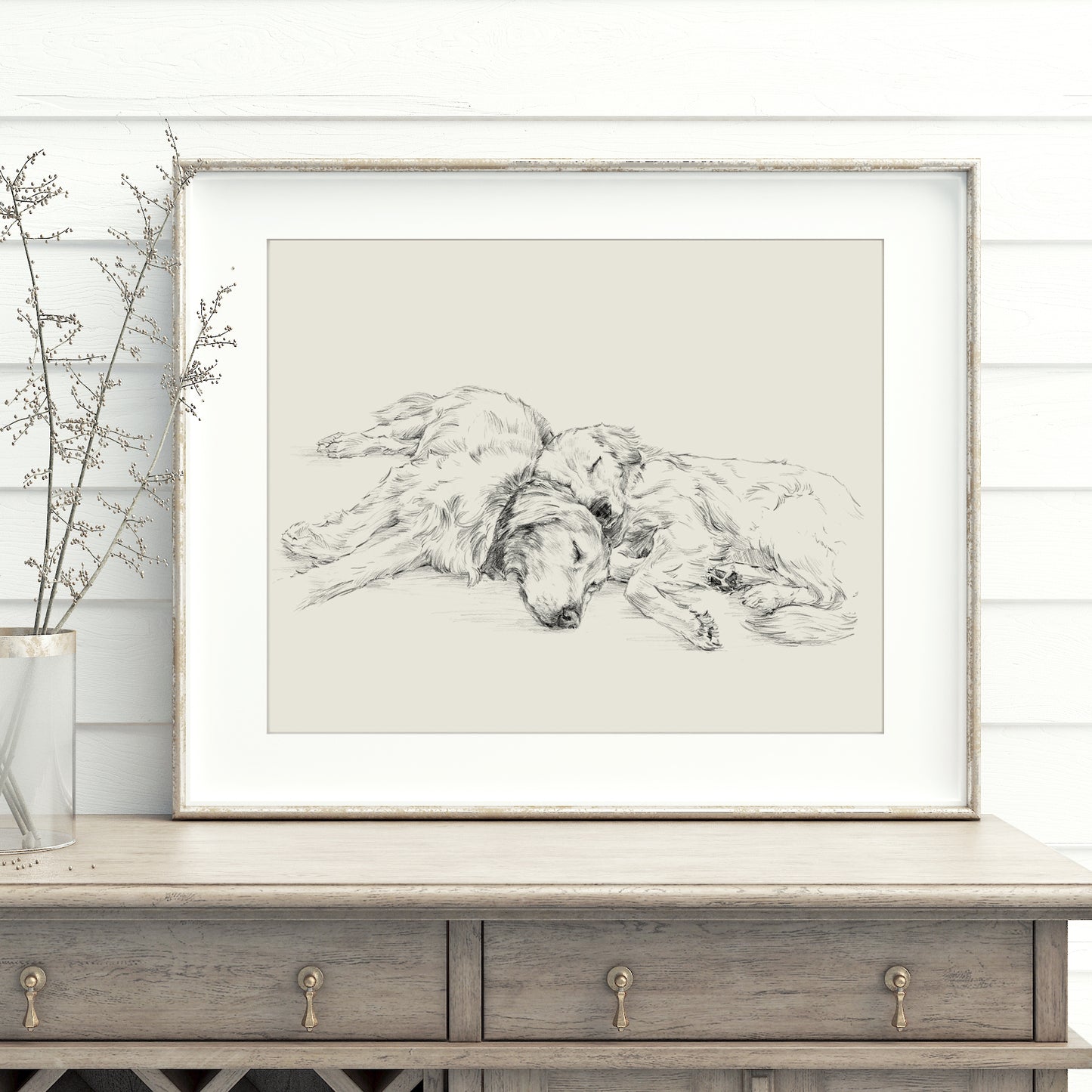 Golden Retriever Drawing Fine Art Print by Artist, Ethan Harper. Artwork for Dog Lovers.