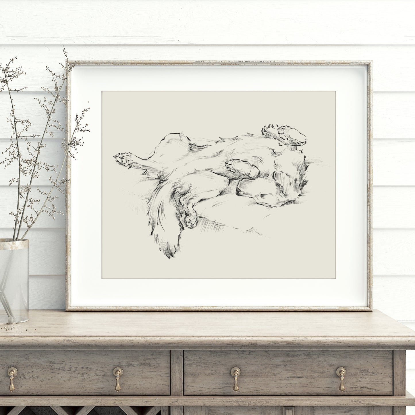Golden Retriever Drawing Fine Art Print by Artist, Ethan Harper. Artwork for Dog Lovers.