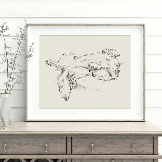 Golden Retriever Drawing Fine Art Print by Artist, Ethan Harper. Artwork for Dog Lovers.